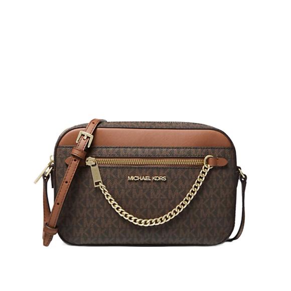 NEW MICHAEL KORS jet set large logo crossbody bag in brown - Picture 1 of 4